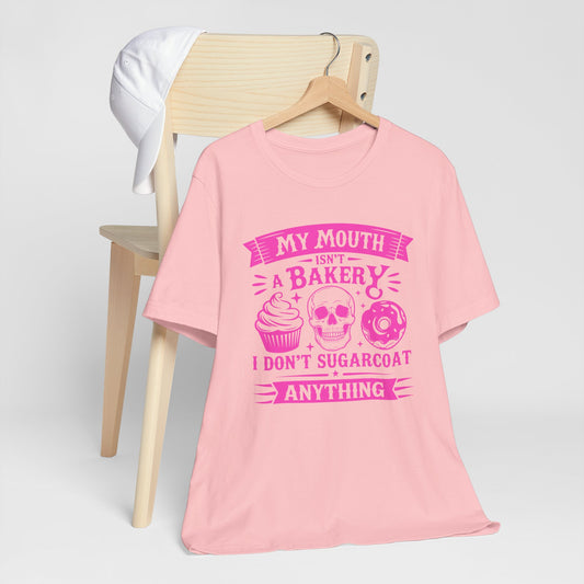 Sarcastic Pink Skull Cupcake Donut Tee "My Mouth Isn't a Bakery"