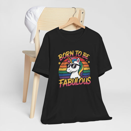 Unicorn Born To Be Fabulous Retro Sunset Short Sleeve Tee Shirt