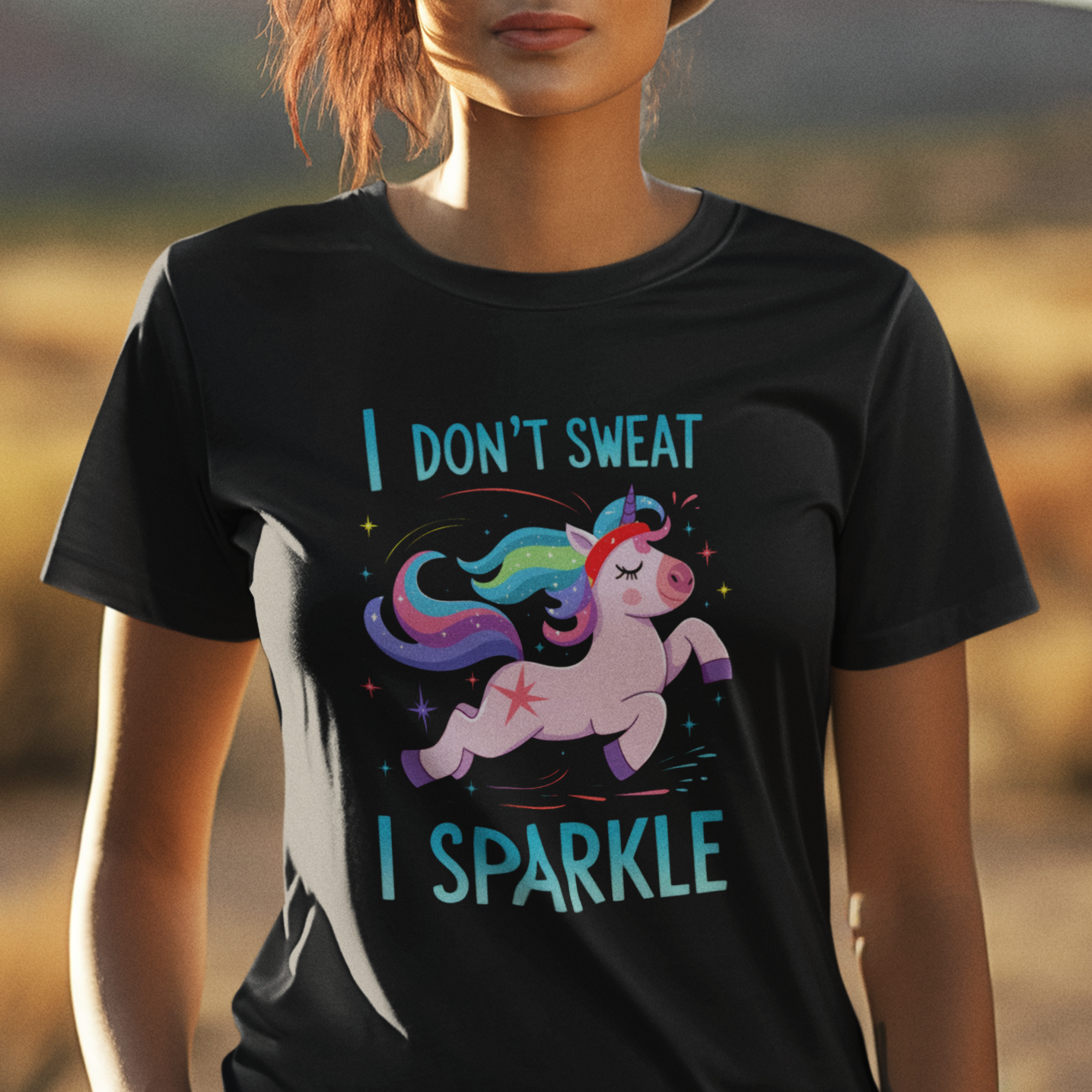 Unicorn Prancing Witty I Don't Sweat I Sparkle Quote Short Sleeve Tee Shirt