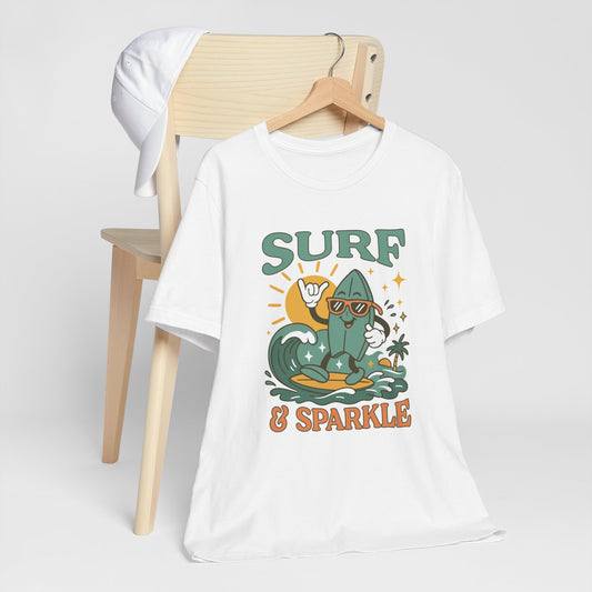 Surf And Sparkle Retro Surfing Tee Shirt