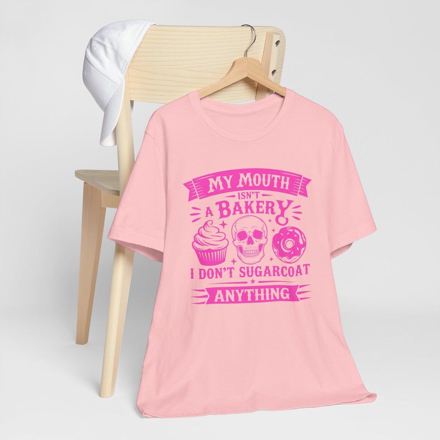 Sarcastic Pink Skull Cupcake Donut Tee "My Mouth Isn't a Bakery"