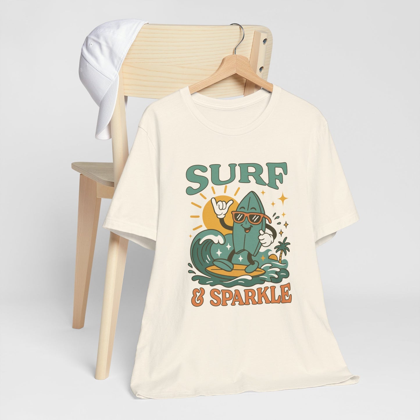 Surf And Sparkle Retro Surfing Tee Shirt