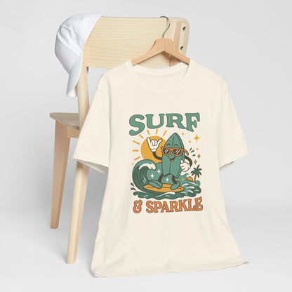 Surf And Sparkle Retro Surfing Tee Shirt