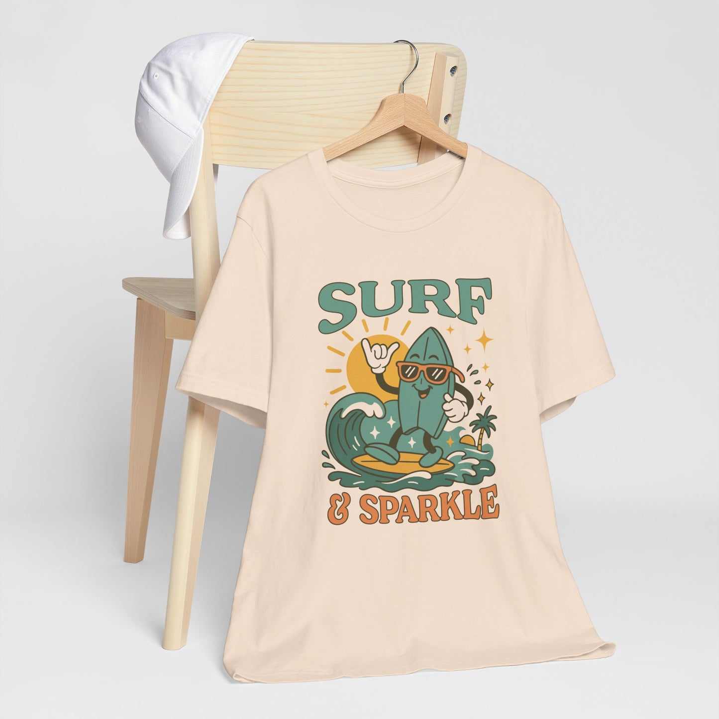 Surf And Sparkle Retro Surfing Tee Shirt