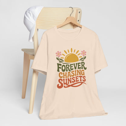 Forever Chasing Sunsets Retro Sun Flowers Sunset Tee Shirt