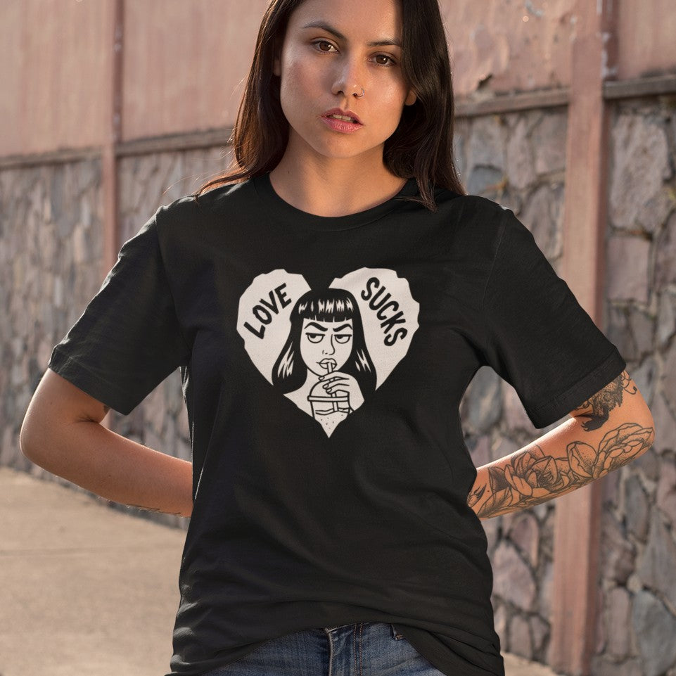 Love Sucks Anti-Valentine Goth Heart Illustration T-Shirt