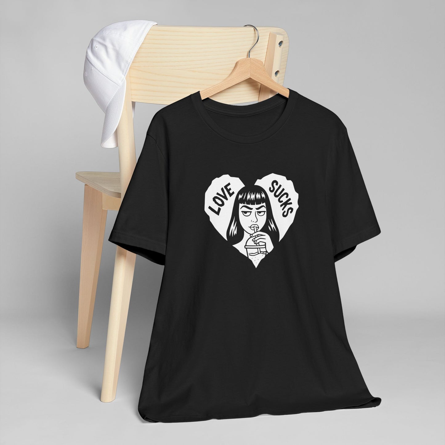 Love Sucks Graphic Tee — Goth Heart Girl Anti-Valentine Short Sleeve T‑Shirt