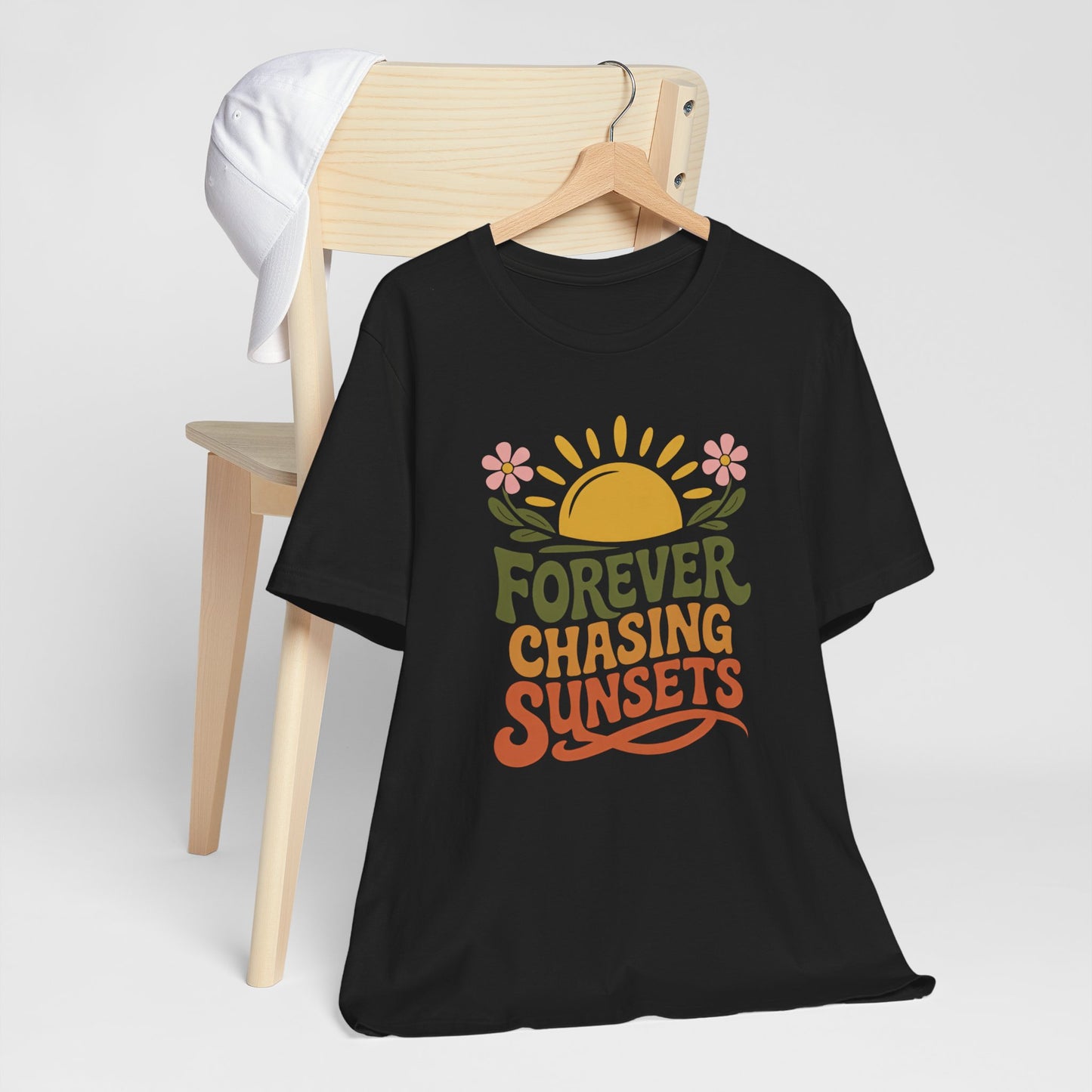 Forever Chasing Sunsets Retro Sun Flowers Sunset Tee Shirt