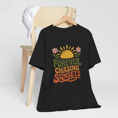 Forever Chasing Sunsets Retro Sun Flowers Sunset Tee Shirt
