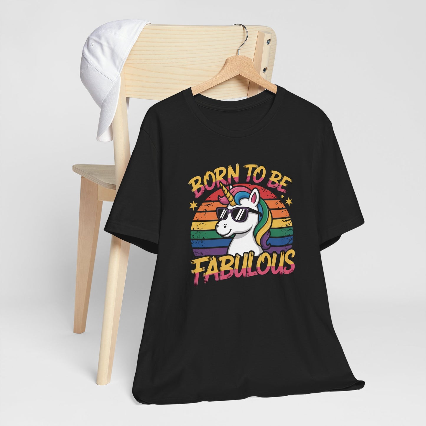 Unicorn Born To Be Fabulous Retro Sunset Short Sleeve Tee Shirt