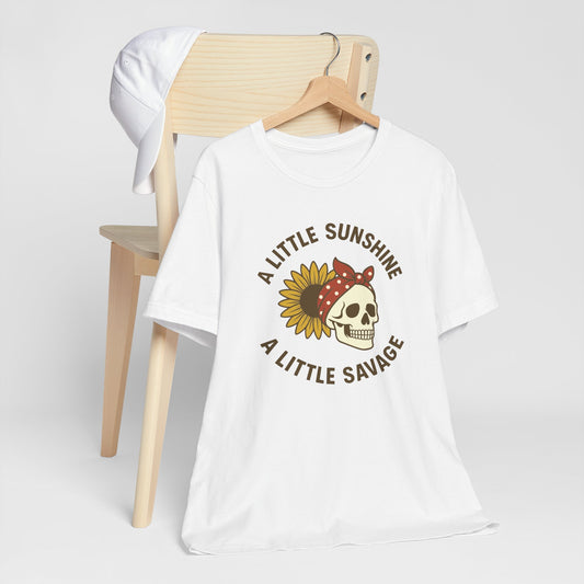 A Little Sunshine A Little Savage Tee Skull & Sunflower Graphic T-Shirt
