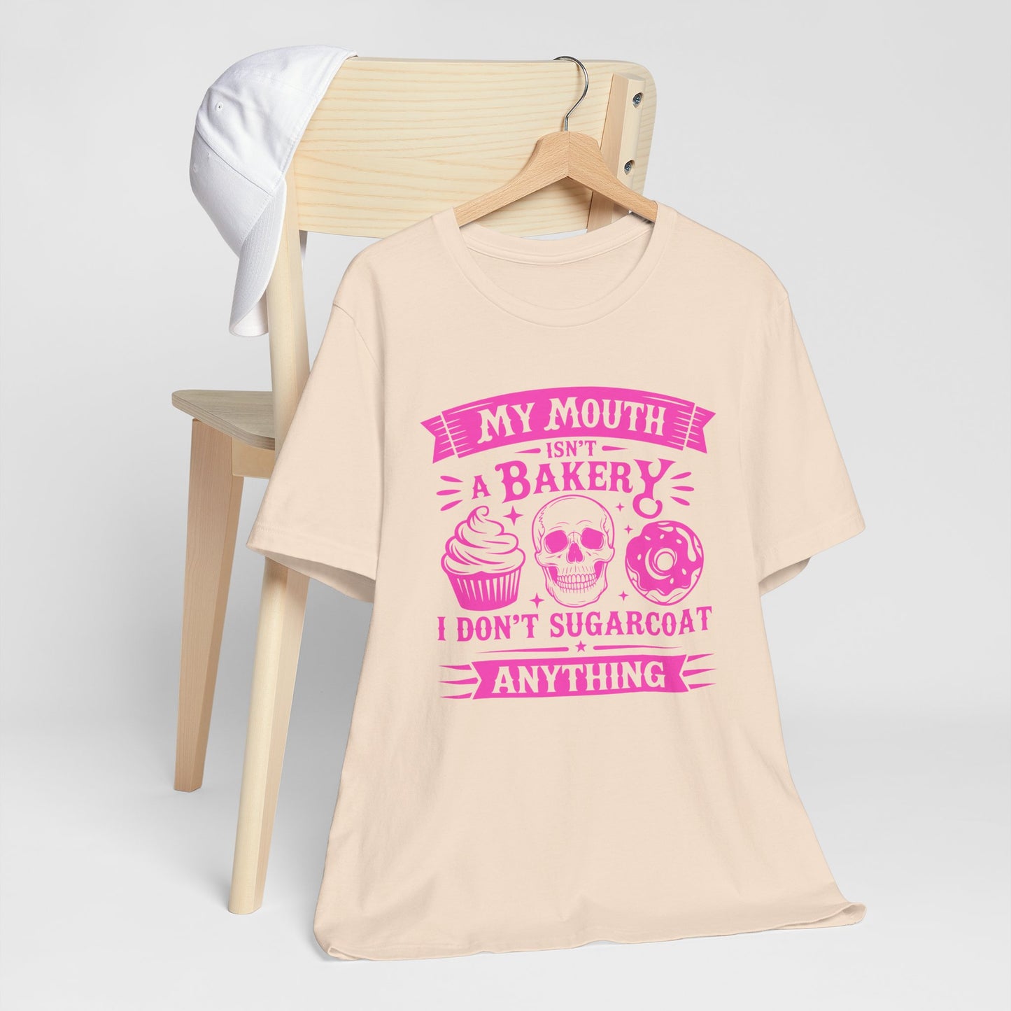 Sarcastic Pink Skull Cupcake Donut Tee "My Mouth Isn't a Bakery"