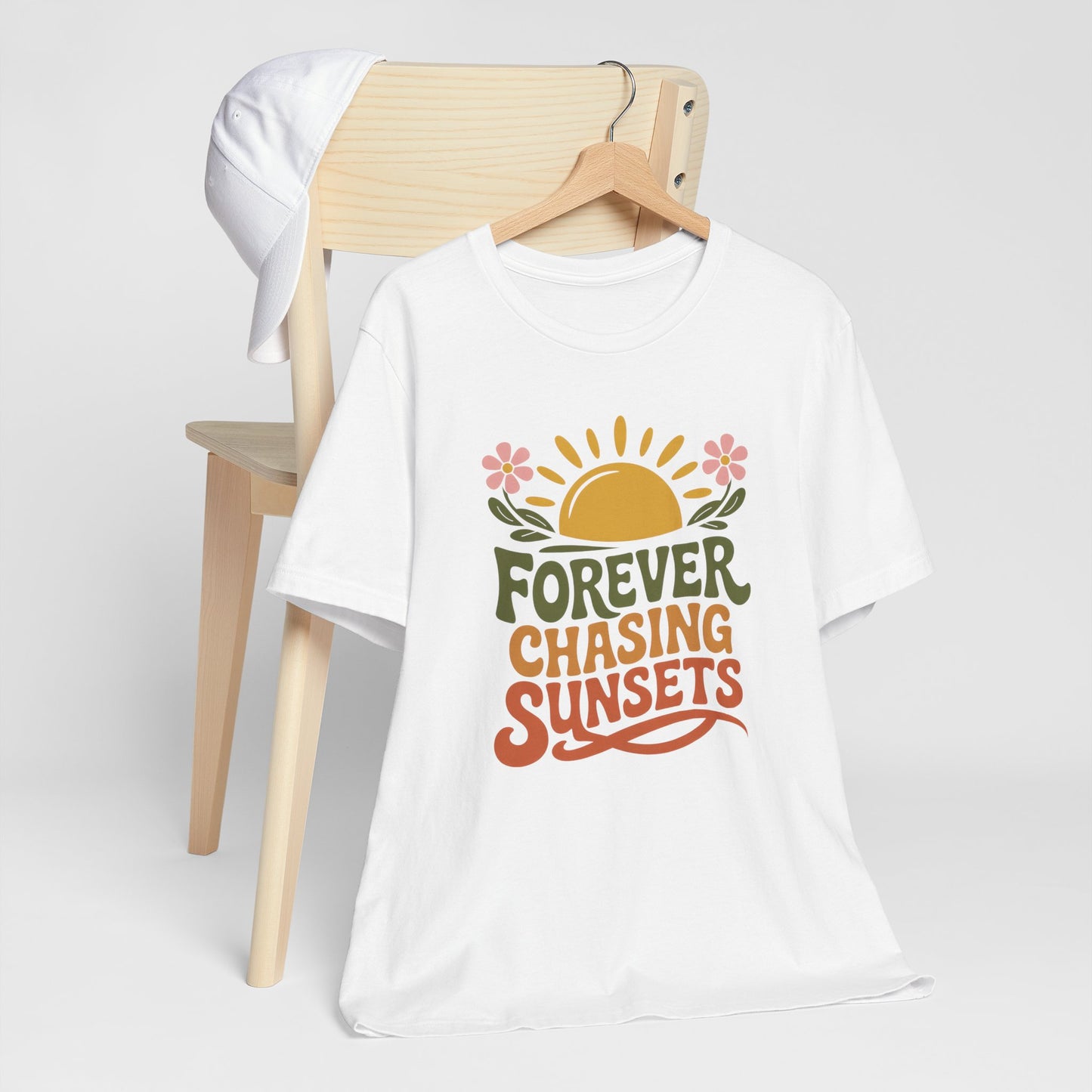 Forever Chasing Sunsets Retro Sun Flowers Sunset Tee Shirt