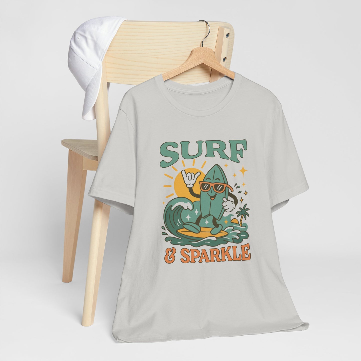 Surf And Sparkle Retro Surfing Tee Shirt