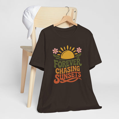 Forever Chasing Sunsets Retro Sun Flowers Sunset Tee Shirt