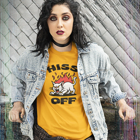 Hiss Off Retro Style Rebel Cat Tee Shirt