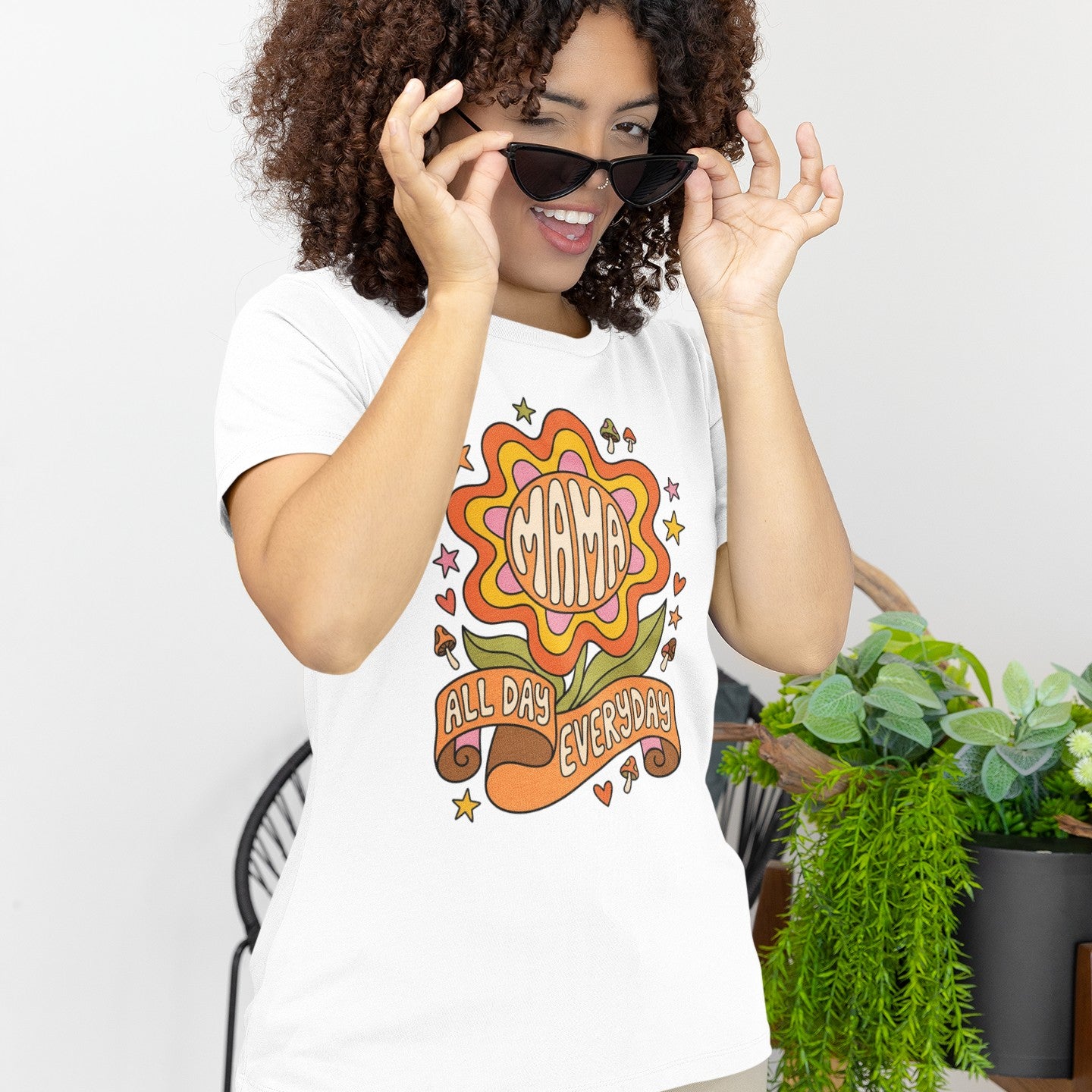 Mama All Day Everyday Retro Floral Tee Shirt