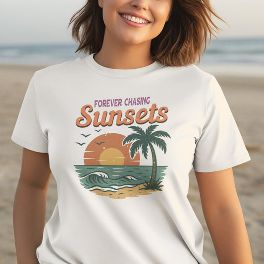 Forever Chasing Sunsets Retro Palm Tee Shirt