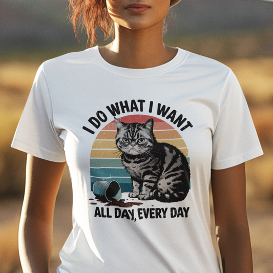 Cat With An Attitude Retro Sunset Short Sleeve Tee Shirt