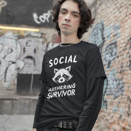 Social Gathering Survivor Funny Raccoon Introvert Unisex Tee Shirt