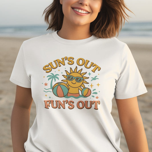 Sun's Out Fun's Out Retro Summer Sun & Beach Ball Tee Shirt