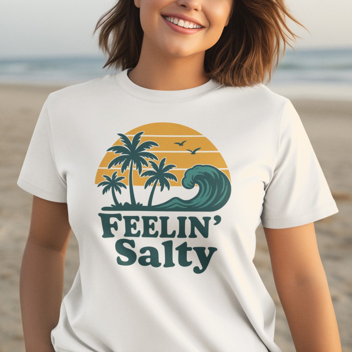 Feelin' Salty Beach Retro Sunset Tee Shirt